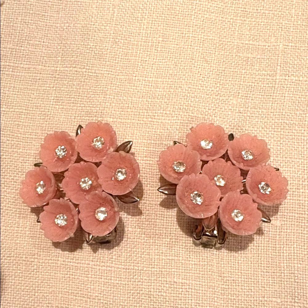 Elegant Pink Flower Clip-On Earrings